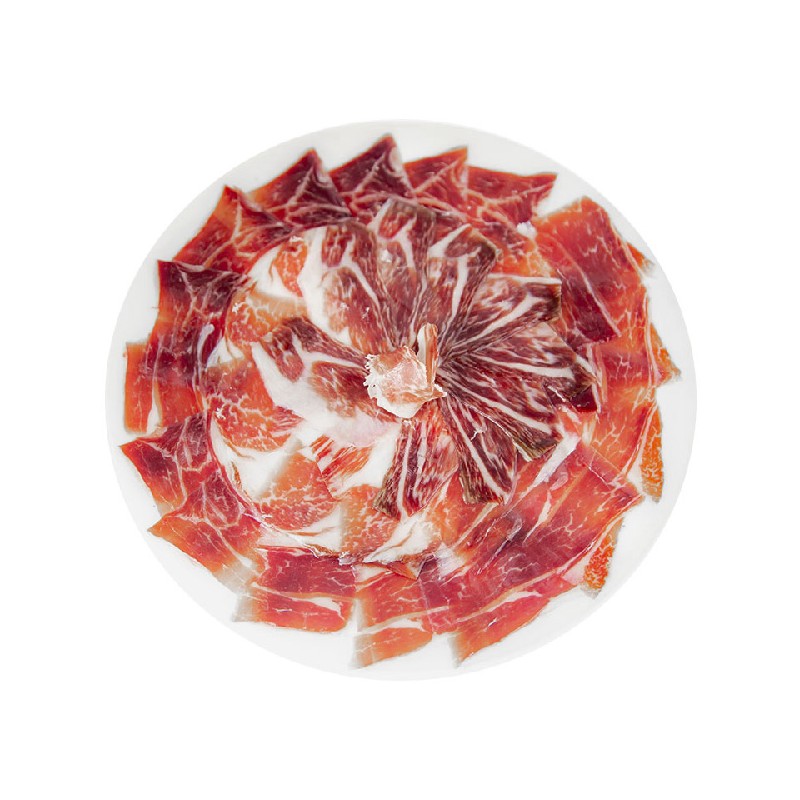Plato de jamón cortado a cuchillo